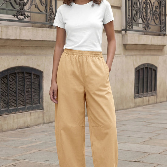 Fisoew Women's Khaki Wide Leg Barrel Pants - Fisoew