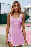 Womens Pink Tennis Dress Built-in Bra & Shorts  Fisoew - Fisoew