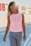 Fisoew Women's Pink Boho Crochet Sweater Vest - Fisoew