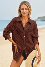 Womens Coffee Hollow Out Swimsuit Fisoew - Fisoew