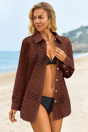 Womens Coffee Hollow Out Swimsuit Fisoew - Fisoew