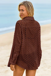 Womens Coffee Hollow Out Swimsuit Fisoew - Fisoew