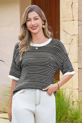 Fisoew Women's Black Striped Cropped Knit Tops