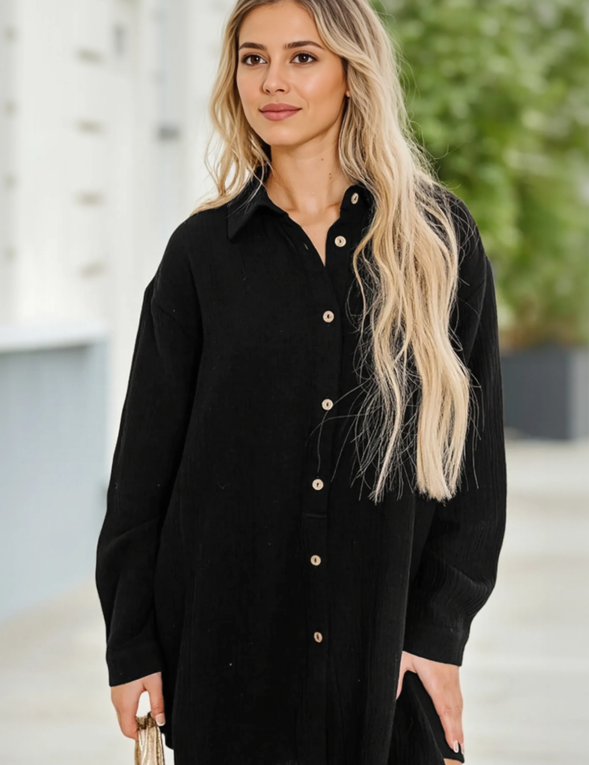 Womens Black Casual Button Down Long Sleeve Jumpsuit Fisoew - Fisoew