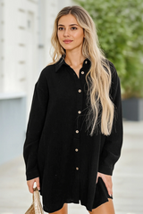 Womens Black Casual Button Down Long Sleeve Jumpsuit Fisoew