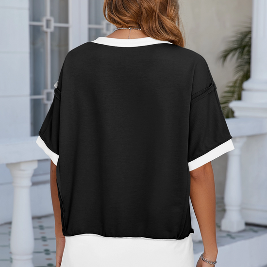 Womens Black Color Block Lounge Short Set  Fisoew - Fisoew