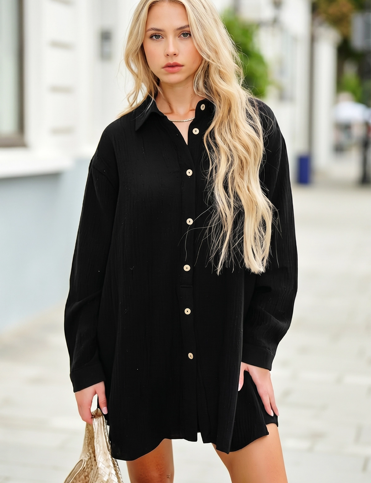 Womens Black Casual Button Down Long Sleeve Jumpsuit Fisoew - Fisoew