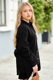 Womens Black Casual Button Down Long Sleeve Jumpsuit Fisoew - Fisoew