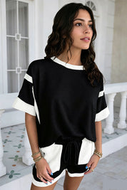 Womens Black Color Block Lounge Short Set  Fisoew - Fisoew