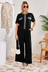 Womens Black Casual Wide Leg Jumpsuit with Pockets Fisoew - Fisoew