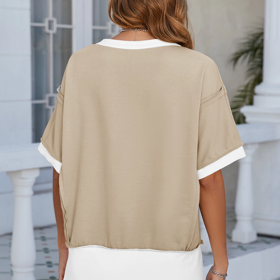 Womens Khaki Color Block Lounge Short Set  Fisoew - Fisoew