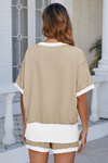 Womens Khaki Color Block Lounge Short Set  Fisoew - Fisoew