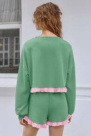 Women's Green Color Block 2 Piece Lounge Sets Fisoew - Fisoew