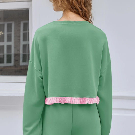 Women's Green Color Block 2 Piece Lounge Sets Fisoew - Fisoew