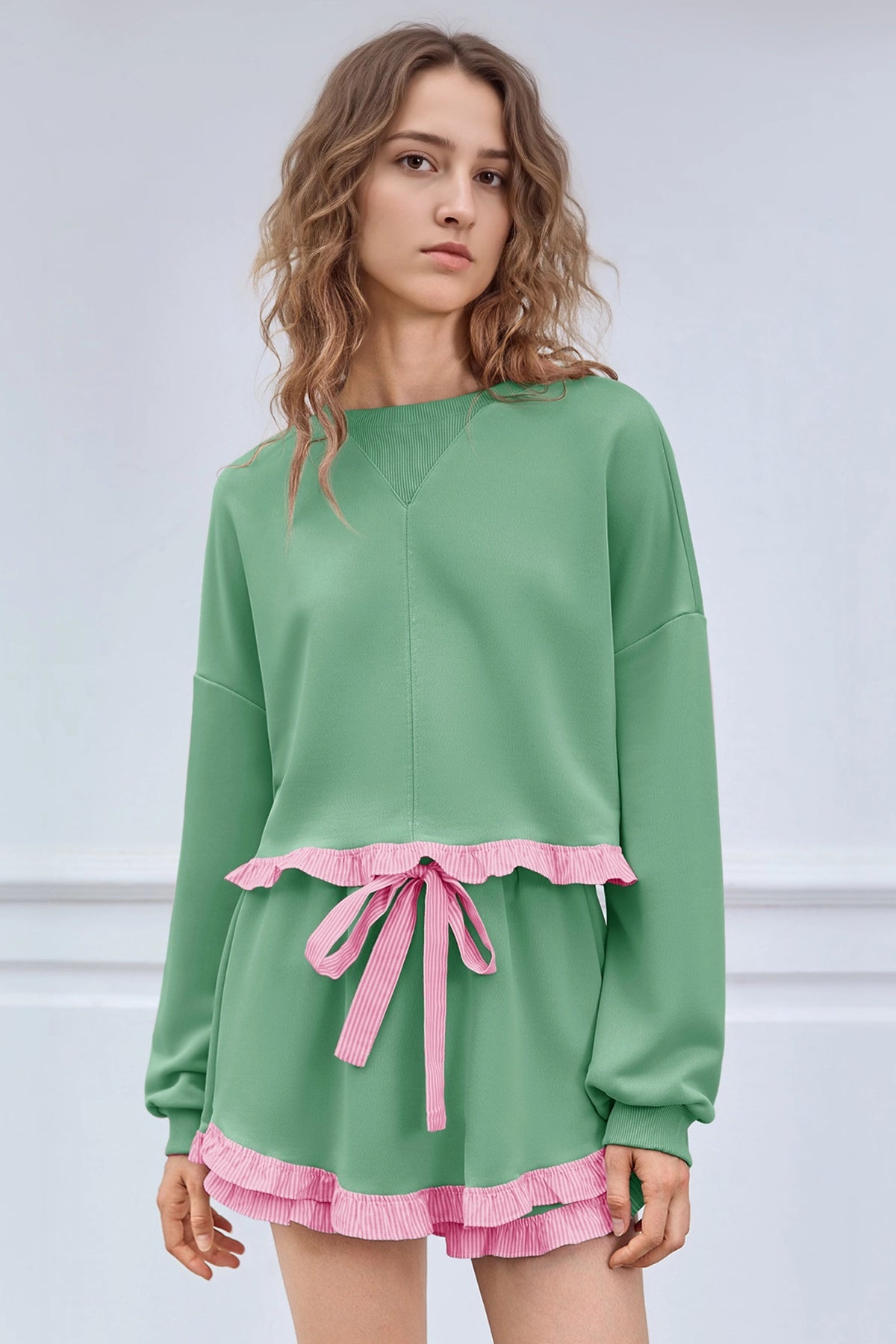 Women's Green Color Block 2 Piece Lounge Sets Fisoew - Fisoew
