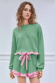 Women's Green Color Block 2 Piece Lounge Sets Fisoew - Fisoew