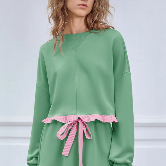 Women's Green Color Block 2 Piece Lounge Sets Fisoew - Fisoew