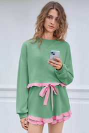 Women's Green Color Block 2 Piece Lounge Sets Fisoew - Fisoew