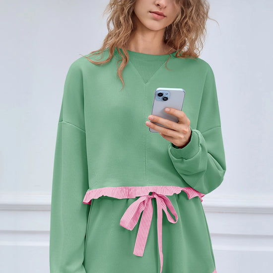 Women's Green Color Block 2 Piece Lounge Sets Fisoew - Fisoew