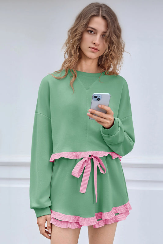 Women's Green Color Block 2 Piece Lounge Sets Fisoew - Fisoew