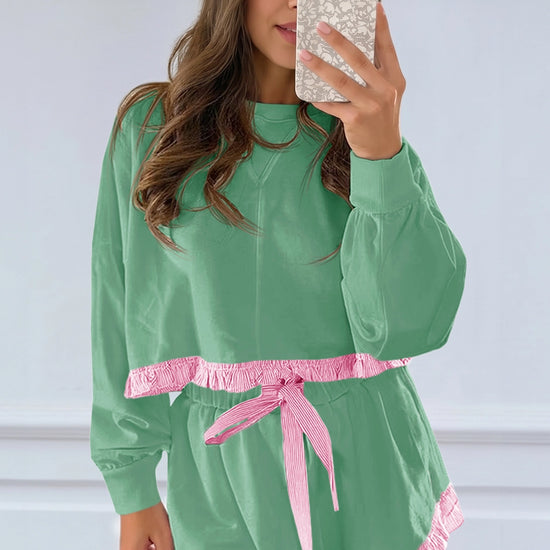 Women's Green Color Block 2 Piece Lounge Sets Fisoew - Fisoew