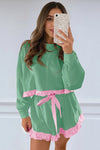 Women's Green Color Block 2 Piece Lounge Sets Fisoew - Fisoew