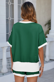 Womens Dark green Color Block Lounge Short Set  Fisoew - Fisoew