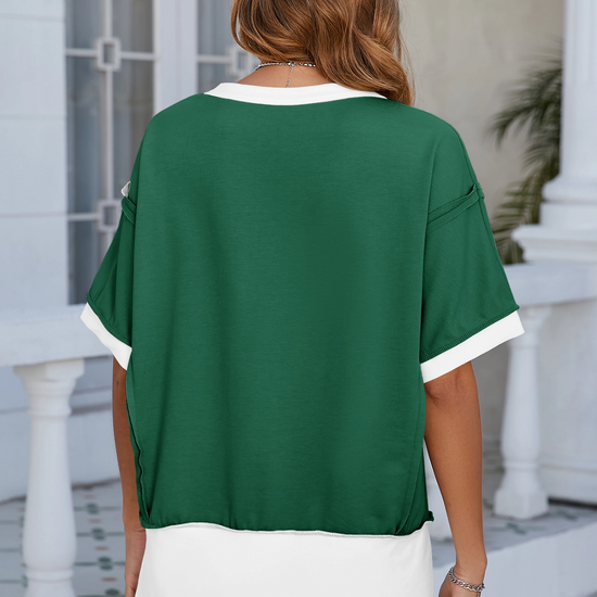 Womens Dark green Color Block Lounge Short Set  Fisoew - Fisoew