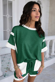 Womens Dark green Color Block Lounge Short Set  Fisoew - Fisoew