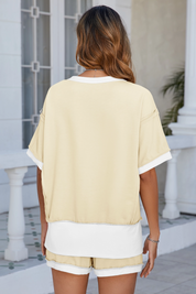 Womens Light khaki Color Block Lounge Short Set  Fisoew - Fisoew
