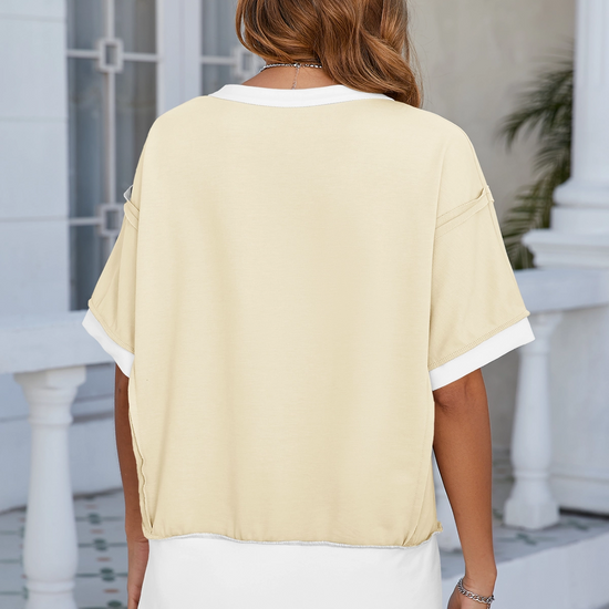 Womens Light khaki Color Block Lounge Short Set  Fisoew - Fisoew