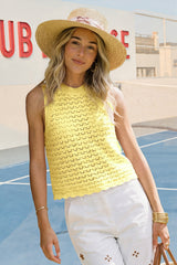 Fisoew Women's Yellow Boho Crochet Sweater Vest